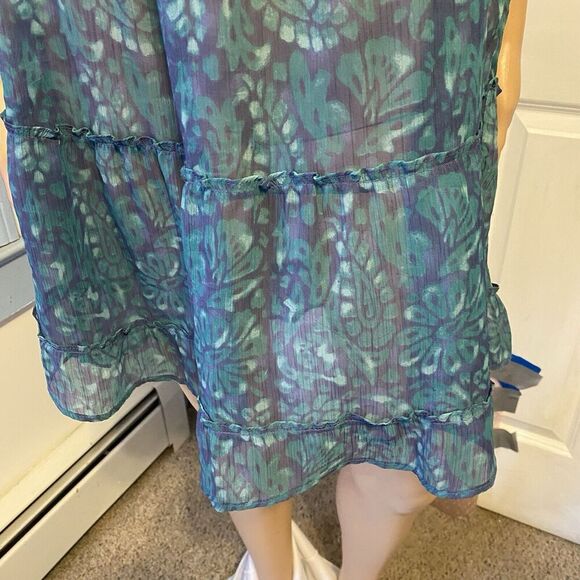 American Eagle Mini Dress Cover Up Sz4 Silky Sheer Floral Boho Double VNeck Sexy - Picture 6 of 9